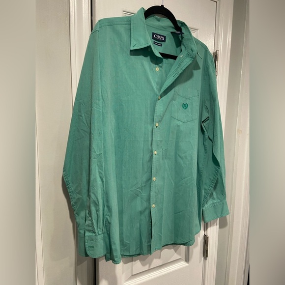 Chaps Mens size M Kelly Green Easy Care Long Sleeve Button Down Shirt Logo - Picture 6 of 11